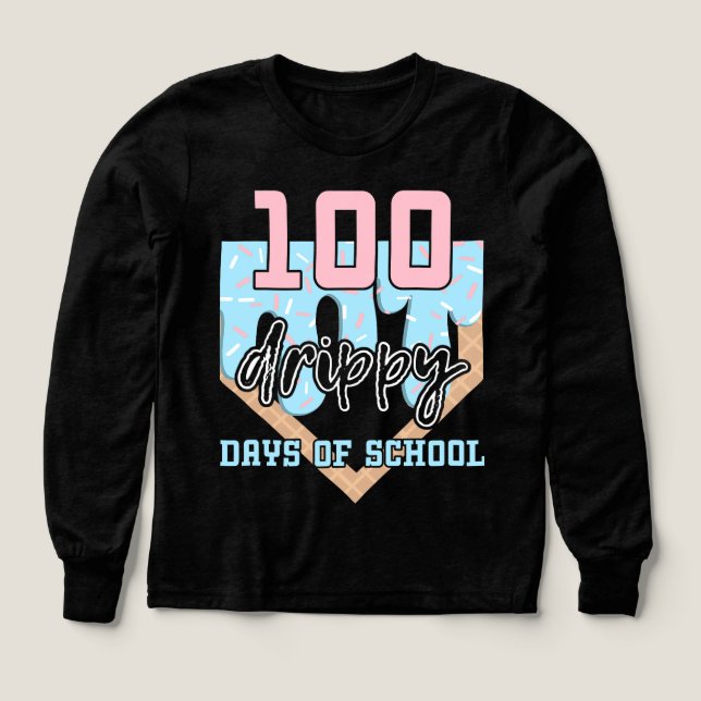 100 Drippy Days of School Baseball Donut T-Shirt (Design framsida)