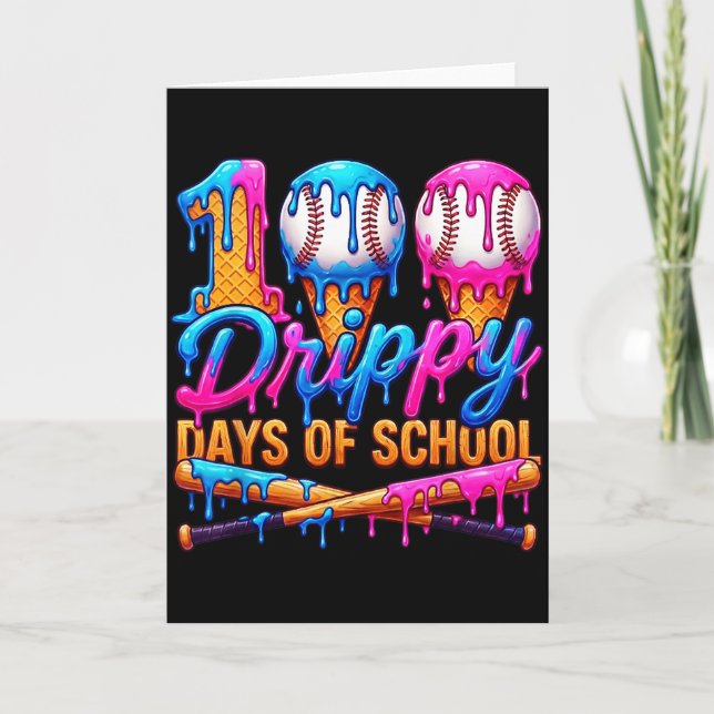 100 droppiga skol dagar baseball glass dropp  kort (Framsida)