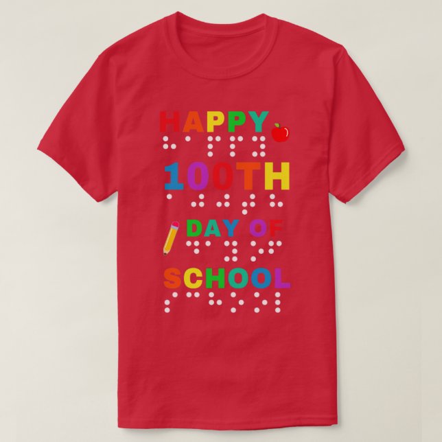100:e dagen för Blind av blindskrift Visual Impair T Shirt (Design framsida)
