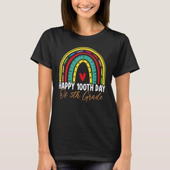 100:e dagen i skolan 5:e klass lärare Boho regnbåg T Shirt (Framsida)