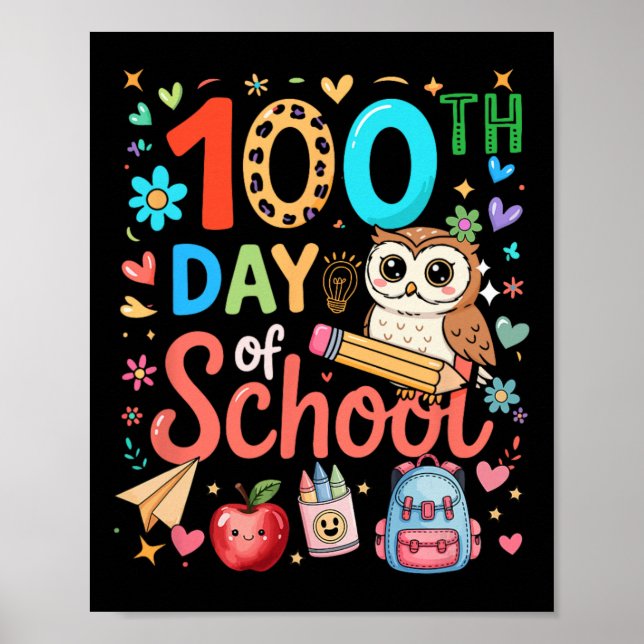 100:e dagen i skolan Färgglad söt uggla lärare stu Poster (Framsidan)