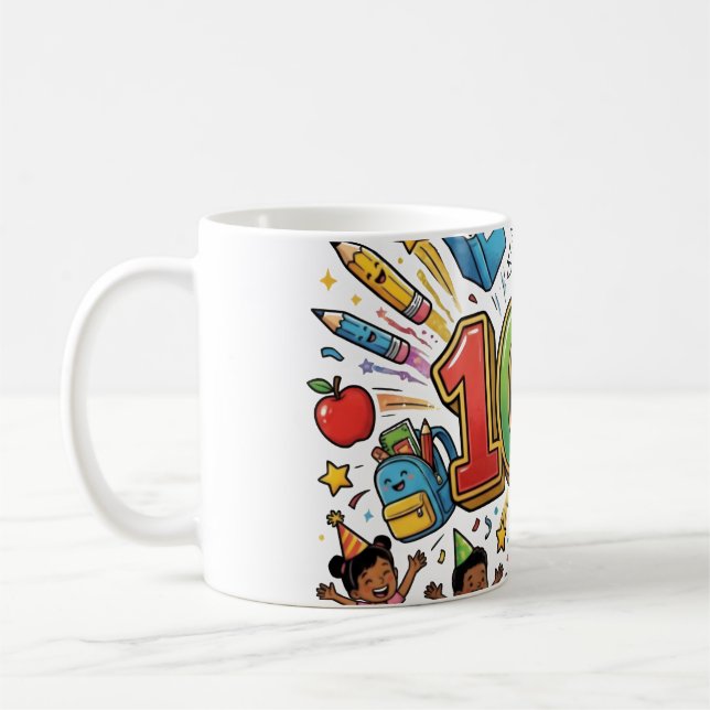 100:e dagen skolans färgglada firande design –  kaffemugg (Vänster)