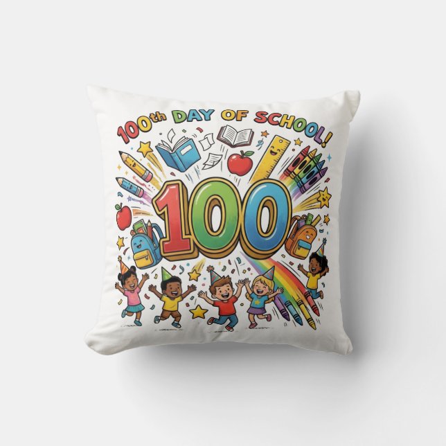 100:e dagen skolans färgglada firande design –  kudde (Framsida)