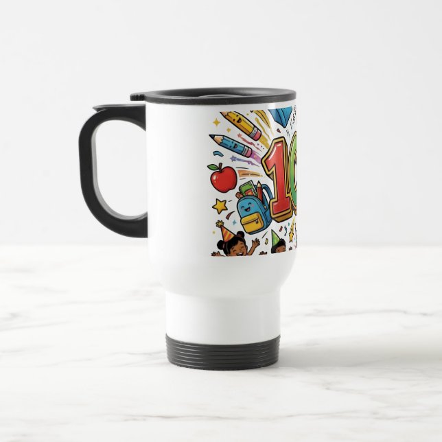 100:e dagen skolans färgglada firande design –  resemugg (Vänster)