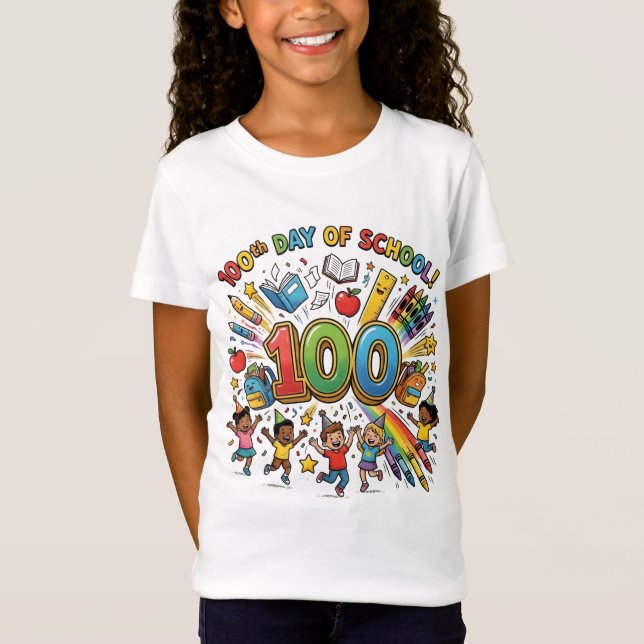 100:e dagen skolans färgglada firande design –  t shirt (Framsida)