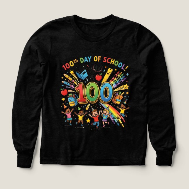 100:e dagen skolans färgglada firande design –  t shirt (Design framsida)