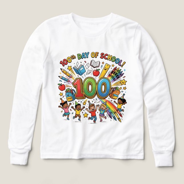 100:e dagen skolans färgglada firande design –  t shirt (Design framsida)