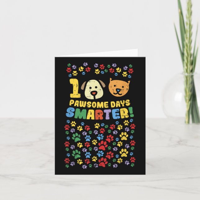 100:e dagen skoltröja 100 Pawsome smartare hund  Kort (Framsida)
