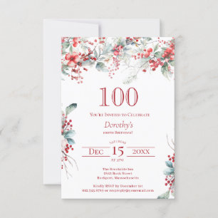 100:e Eleganten på födelsedagen Winter Berry Botan Inbjudningar