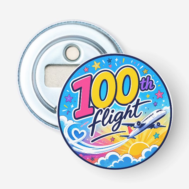 100:e färden färgglatt flygplan resminne flasköppnare (Framsidan)