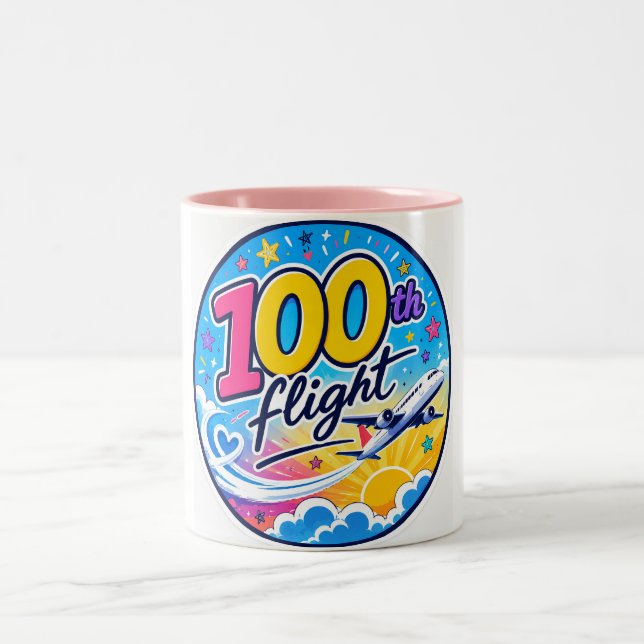 100:e färgglada flygplansresan minnessak Två-Tonad mugg (Center)
