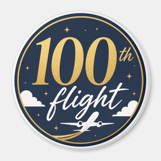 100:e flygning guld flygplan resminne magnet (Framsidan)
