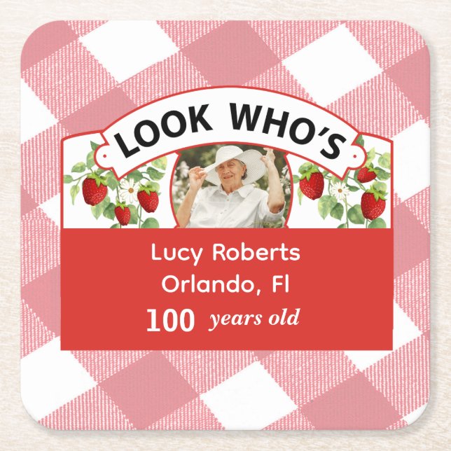 100:e födelsedag - Anpassade Underlägg Papper Kvadrat (Framsidan)