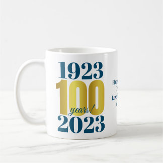 100:e födelsedag Blått Guld-kaffe Mugg