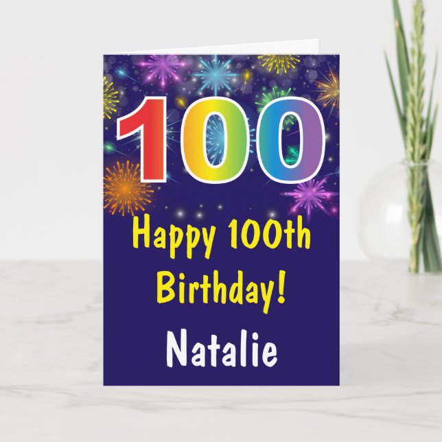 100:e födelsedag Färgfullt regnbåge, marint blått Kort (Framsida)