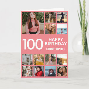 100:e födelsedag Fotokollage 13 Foton Rosa & Whit Kort