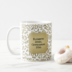 100:e födelsedag Guld nummer Mönster Kaffemugg