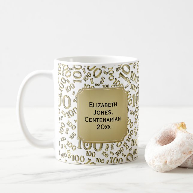 100:e födelsedag Guld nummer Mönster Kaffemugg (Med munk)