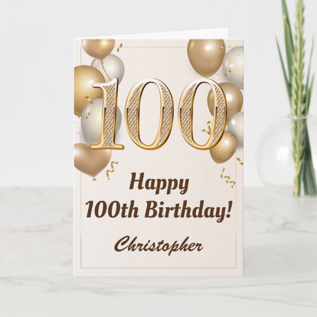 100:e födelsedag Guld och Konfetti-födelsedag Kort (Framsida)