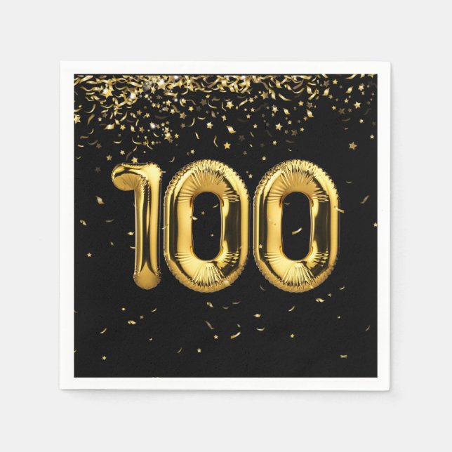 100:e födelsedag i Guld och konfetti Pappersservett (Framsidan)