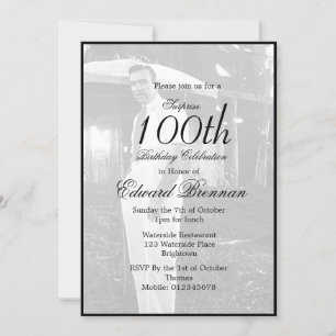 100:e födelsedag, manlig Snyggt, foto Monogram Inbjudningar