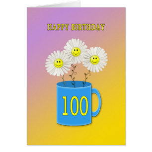 100:e födelsedag med blommor som ler i lycklig hälsningskort
