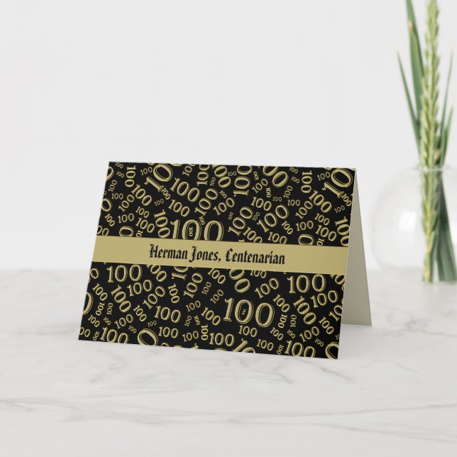 100:e födelsedag Mönster Guld och svart Kort (Framsida)