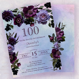 100:e födelsedag Moody Lila gotik Flower Inbjudningar