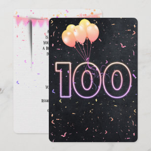 100:e födelsedag Neon-signal vid svart inbjudan
