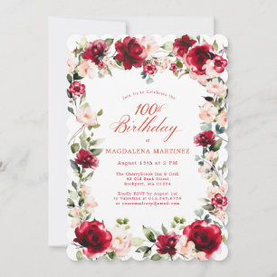 100:e födelsedag Röd ros Rosa Peony Blommigt Inbjudningar