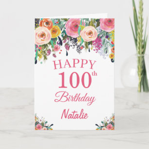 100:e födelsedag: Rosa-kort för vattenfärgade Blom Kort