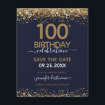 100:e födelsedag Spara datumbudgetinbjudan<br><div class="desc">Elegant Faux guld glitter med skuggande konfettsyror på översta sidan och grund gräns. All text är justerbar och lätt att ändra för dina egna behov i party. Underbar elegant 100-årsformatmall.</div>