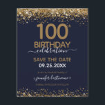 100:e födelsedag Spara datumbudgetinbjudan<br><div class="desc">Elegant Faux guld glitter med skuggande konfettsyror på översta sidan och grund gräns. All text är justerbar och lätt att ändra för dina egna behov i party. Underbar elegant 100-årsformatmall.</div>