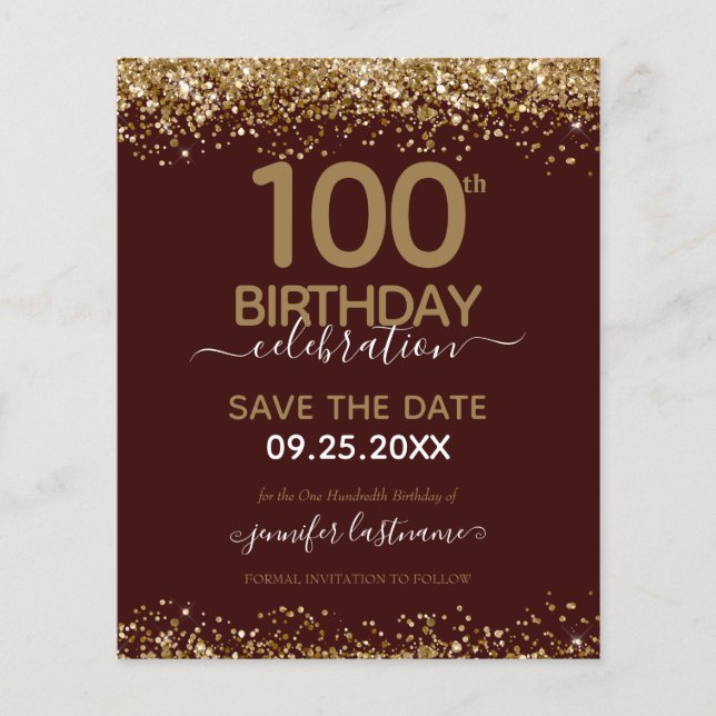 100:e födelsedag Spara datumbudgetinbjudan (Framsida)