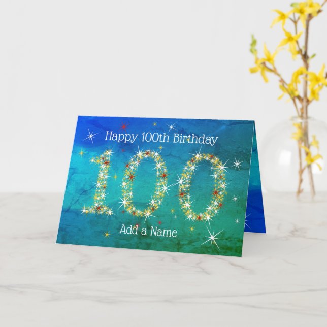 100:e födelsedag - stjärnornas nummer - Grönt/blåt Kort (Gul blomma)