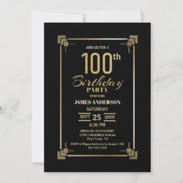 100:e födelsedag Svarta och Guld Party Inbjudningar