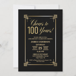 100:e födelsedag Svarta och Guld Party Inbjudningar