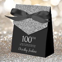 100:e födelsedag Svarta Silver Glitter Tack Presentaskar