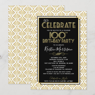 100:e födelsedagen Art Deco Gatsby i Party under 1 Inbjudningar