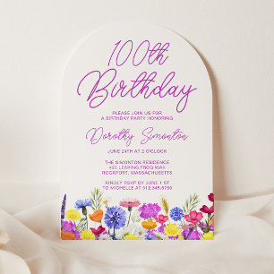 100:e födelsedagen Boho Lila Wildblomarch Inbjudningar