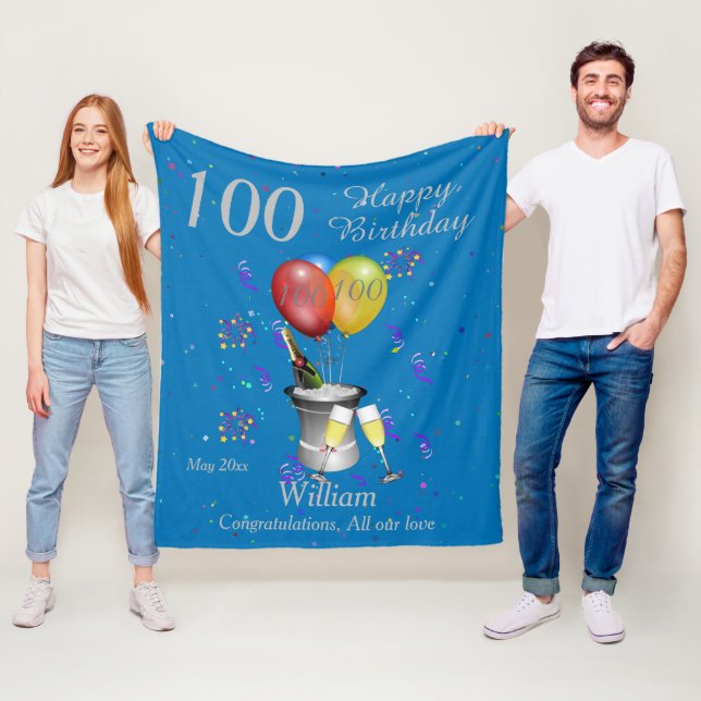 100:e födelsedagen Champagne Blue Fleece Blanket (På plats)