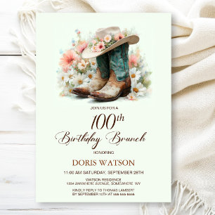 100:e födelsedagen Cowgirl Boots Birthday Brunch Inbjudningar