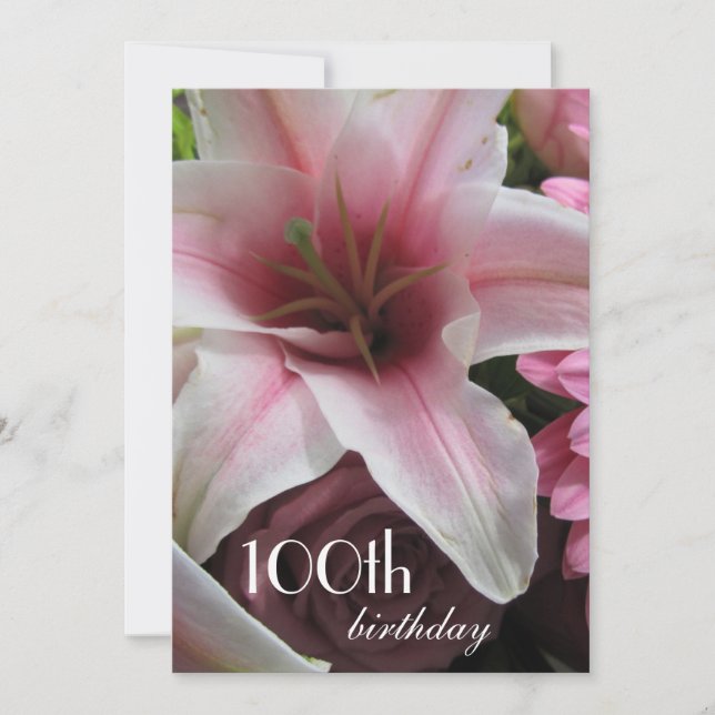 100:e födelsedagen Firande-Rosa Lily Inbjudningar (Framsida)