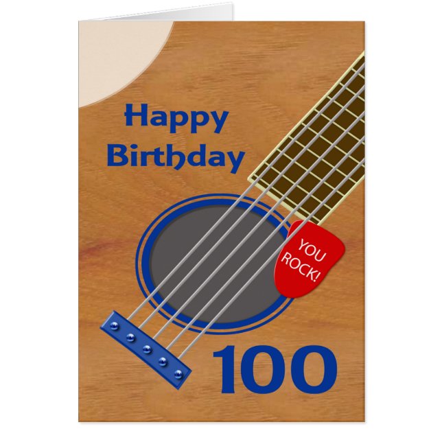 100:e födelsedagen Guitar Player-födelsedag Hälsningskort (Framsidan)
