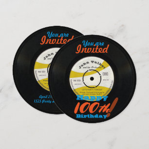 100:e födelsedagen Inbjudan Retro Vinyl Record 45