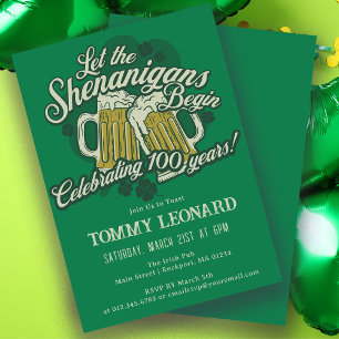 100:e födelsedagen Irländska St.Patrick's Day Beer Inbjudningar
