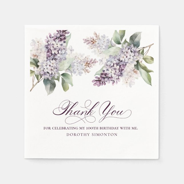 100:e födelsedagen Lila Lilac Vår Flower Cocktail Pappersservett (Framsidan)