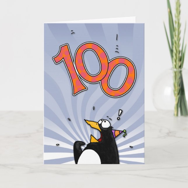 100:e födelsedagen - Penguin-överraskningskort Kort (Framsida)