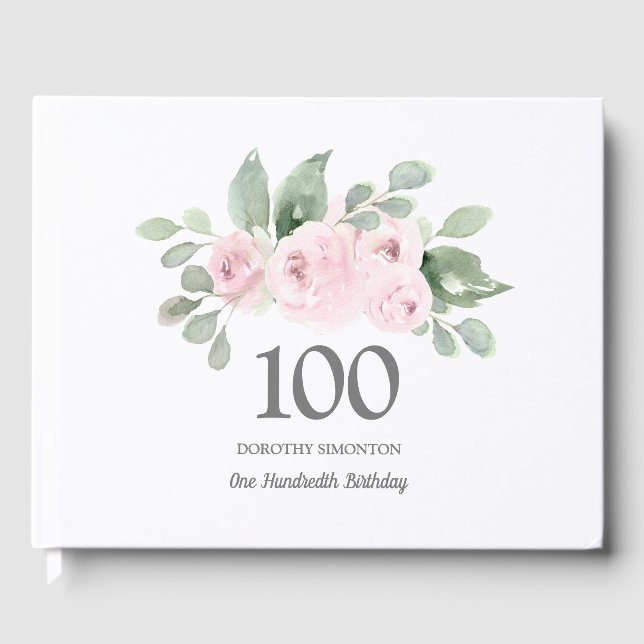 100:e födelsedagen Rosa ros Blommigt Gästböcker (Framsida)