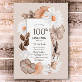 100:e födelsedagen Rustic Boho Blommigt Party Inbjudningar